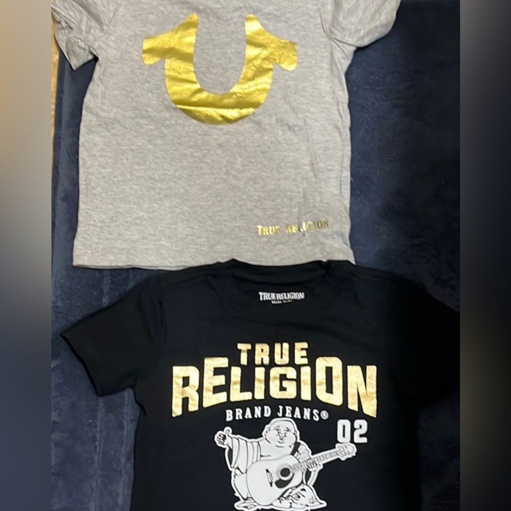 New WOT Size 4 True Religion Kids' Gold Accent Tees in Gray and Black - Picture 1 of 10
